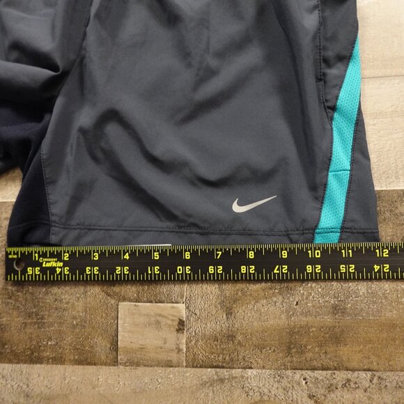 Nike Dri-FIT Running Shorts Men’s Small Charcoal Black Teal Trim 5” Inseam Lined - Picture 7 of 10